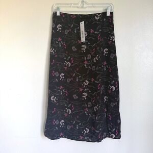 NWT Amour Vert Ollie Silk Midi Skirt Caroline Black Floral Print Size S Witchy